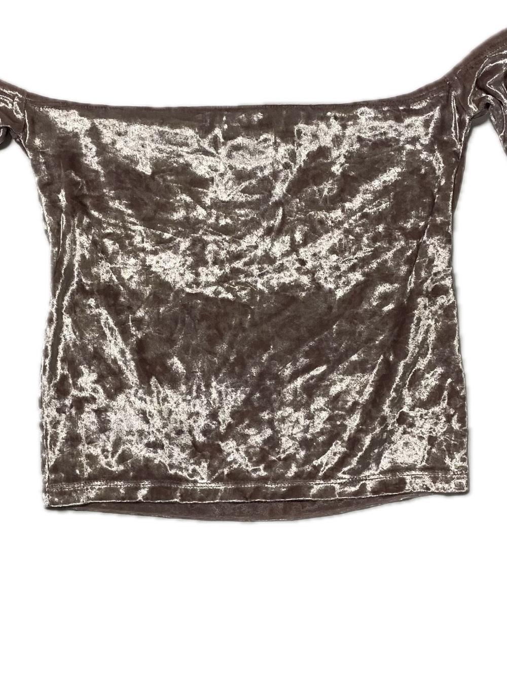 Kendall & Kylie Taupe Crushed Velvet Off-Shoulder Crop Top